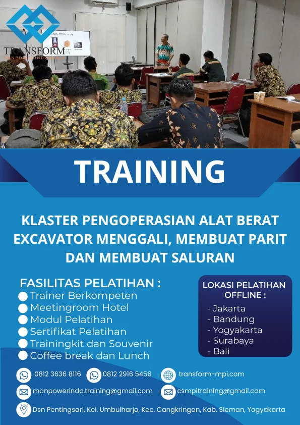 TRAINING KLASTER PENGOPERASIAN ALAT BERAT EXCAVATOR MENGGALI, MEMBUAT PARIT DAN MEMBUAT SALURAN